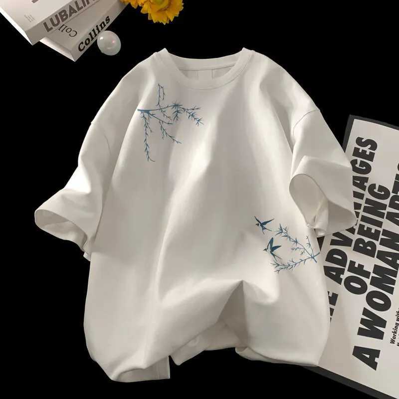 Mens Oversized T-shirts Fashion White 5XL Cotton T Shirt for Men Casual Summer Wear Bird Print Tee Shirts Men ClothingT250318