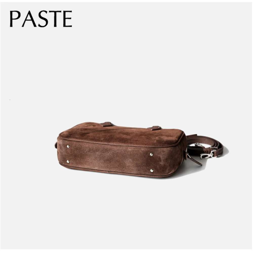 2024 Lastest High-End Square Tote Small Zipper Open Matte Suede Cow Leather Women Handbag Office Lady Commuter Thin Shoulder Bag