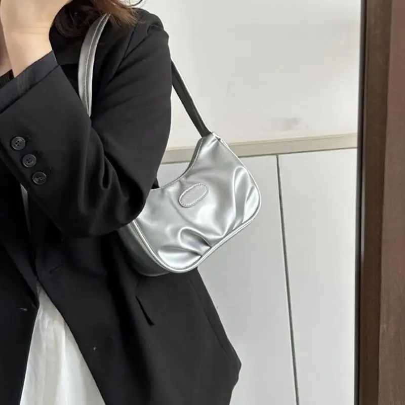 D0UD Underarm Bag Makeup Bag PU Armpit Bag Black/White/Sier/Brown/Rose Red/Green Z250318