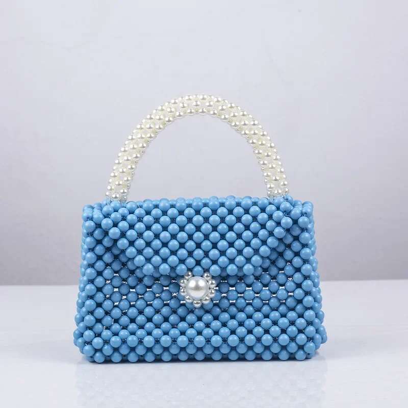 Meet You Fashion Colorful Evening Hand-Woven Round Acrylic Beaded Handbag Simple Square Street Photo Small Bag Female