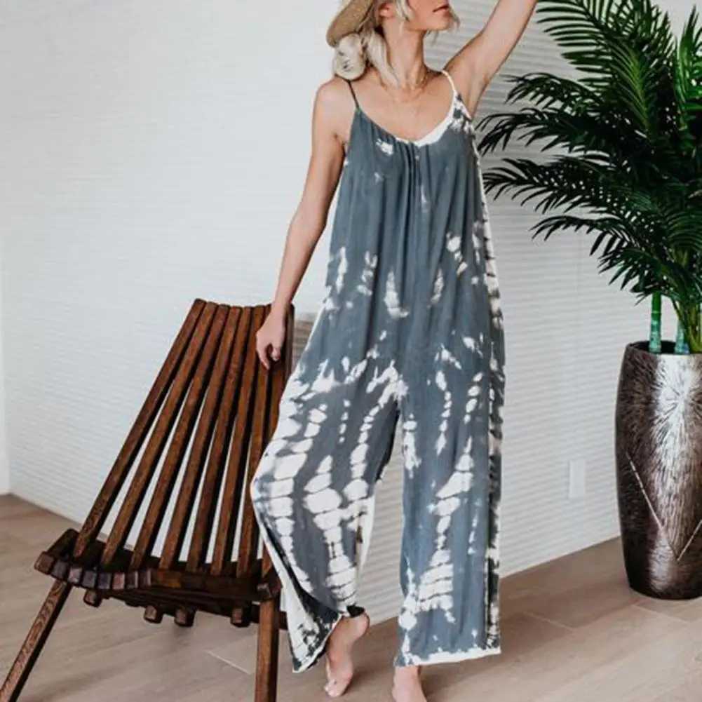 Summer womens casual jumpsuit tie dye wide leg jumpsuit V-neck backless sling jumpsuit daily casual jumpsuit American pendant X250318