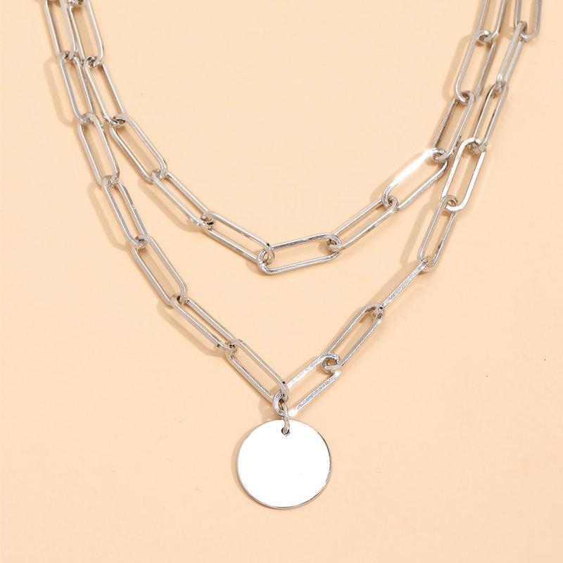 Double Layer Circular Pendant Necklace Female Instagram Network Red Multi-layer Collarbone Chain Choker Jewelry