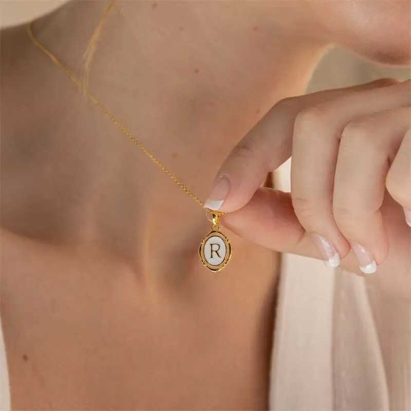 Stainless Steels Drip Oil 26 Letter oval Necklaces for Women Alphabet A-Z Initials Pendant Necklace Aesthetic Jewelry Gift W250318