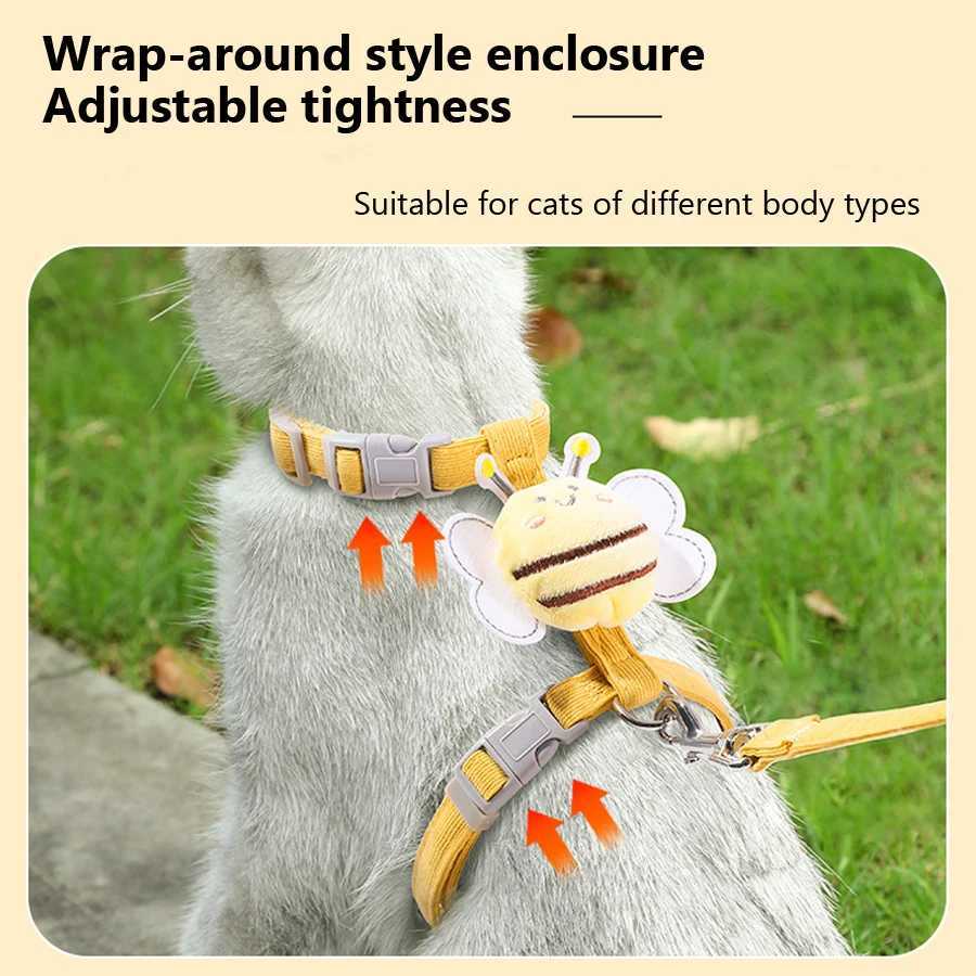 Cute bee adjustable cat harness pet collar used for safe and comfortable outdoor walks for small dogs and catsT250318