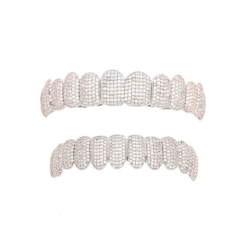 Teeth Set For Unisex Top Bottom Iced Out Cubic Zirconia Stone Brass Material Hip Hop Cosply Jewelry For Man Women 250318