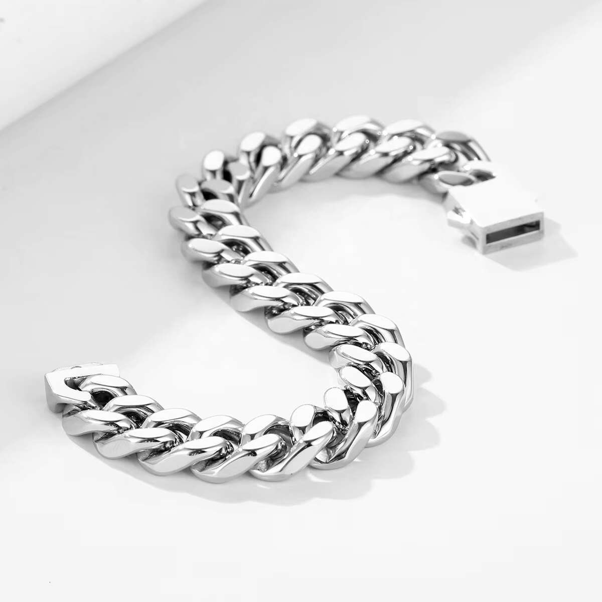 Trendy Hardcore Metal Hip Hop Men's Chunky Bracelet Gold Plated Stainless Steel 13mm Cuban Chain