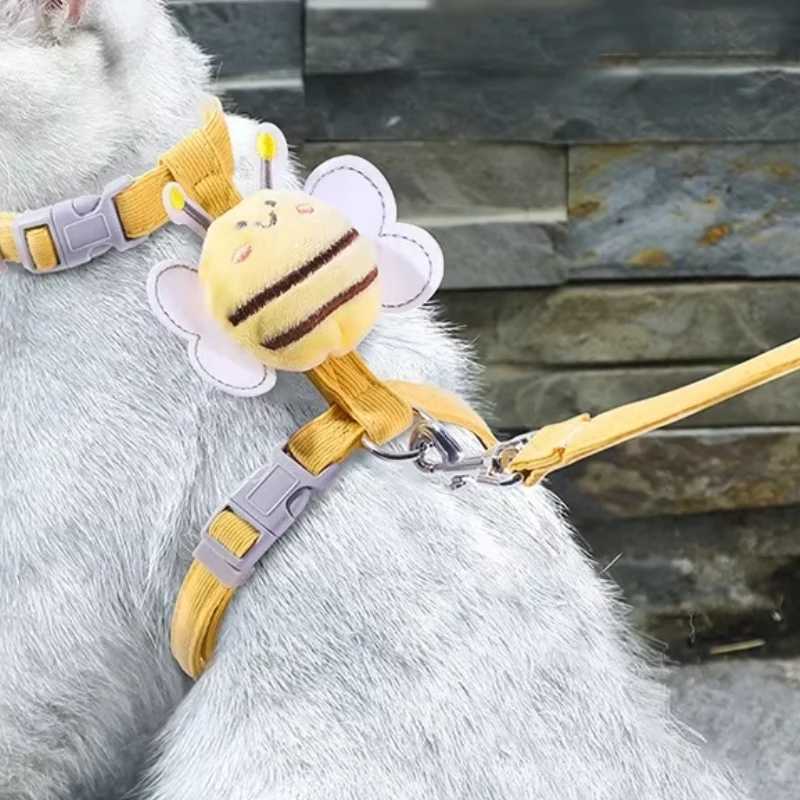 1PC Cat Leash Anti Breakaway Outdoor Leash Cat Carrier Adjustable Collar Bee Leash for Small and Medium PetsT250318