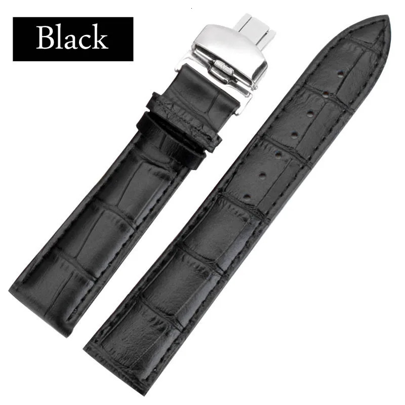 Business Casual Black Brown Genuine Calfskin Leather Watch band Strap Butterfly Buckle Pattern Bracelet 18 20 22 24mm 250304