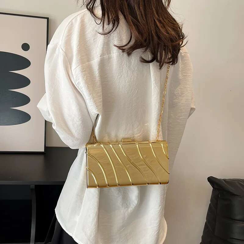 Box Evening Bags For Women 2025 Trend Metallic Fashion Square Crossbody Mirror Candy Chain Party Shoulder Bag Woman