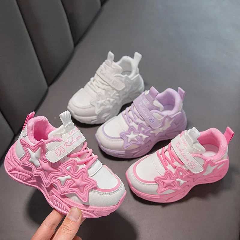 Children Casual Shoes for Girls Fashion Classic with Stars Girls Sports Running Sneakers Breathable PU + Rubber Anti-skid Soft W250318