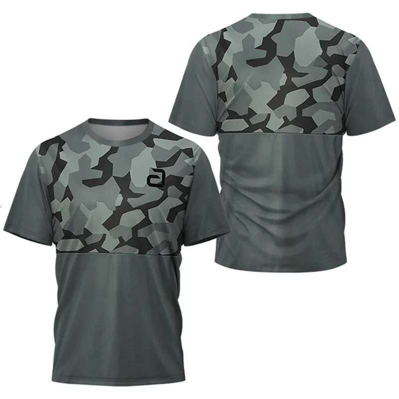 Men's short sleeved sports T-shirt with fashionable camouflage pattern, comfortable and breathable, quick drying, casual, summer