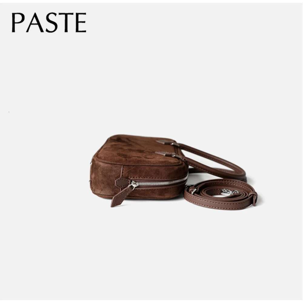 2024 Lastest High-End Square Tote Small Zipper Open Matte Suede Cow Leather Women Handbag Office Lady Commuter Thin Shoulder Bag