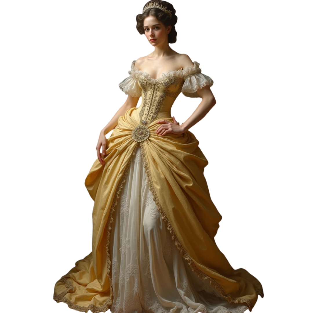 Vintage Baroque Prom Dresses Off Shoulder Ruched Yellow And Ivory Long Victorian Evening Gown Corset Belle Epoque Style Special Occasion Gowns Back La