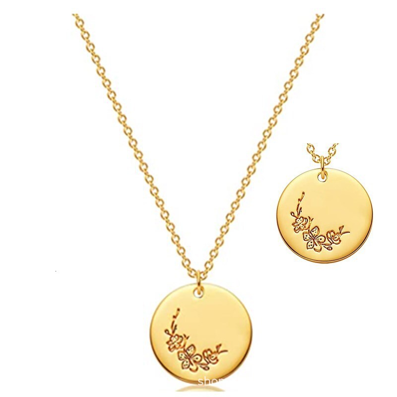 Exquisite Coin Disc Carving December Pendant Necklace Round Birthday wer Collar Chain