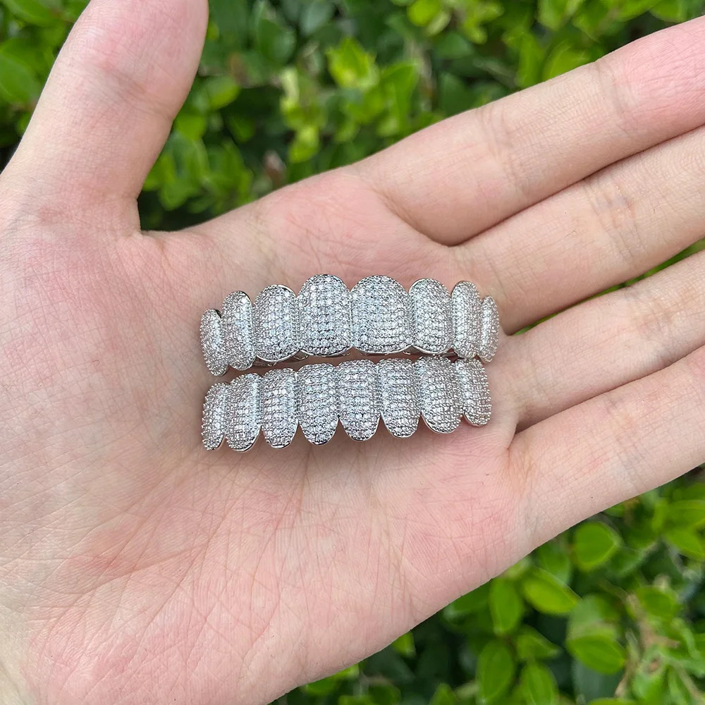 RACHELZ Hip Hop Iced Out CZ Stone Teeth Shiny Cubic Zircon Tooth Caps Decor For Men Women Jewelry Halloween Cosplay 250318