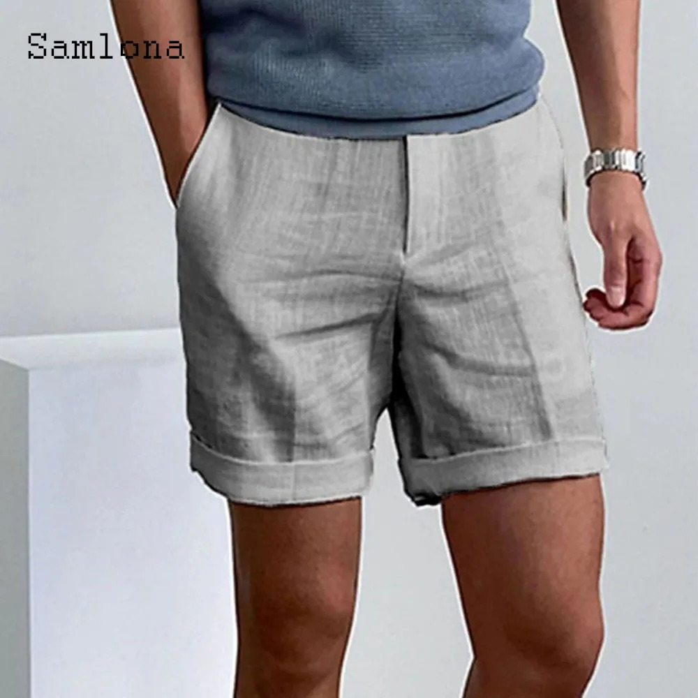 Mens Vintage Boho Cotton Linen Shorts 2024 European Style Casual Beach Short Cross-pant Solid White Khaki Drawstring pants250312