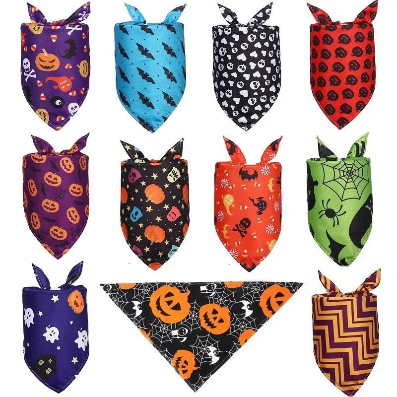 Halloween Pet Bandanas Collar for Dogs Cats Cotton Triangular Bibs Scarf Collar with Pumpkin Pattern for Puppy Accessories