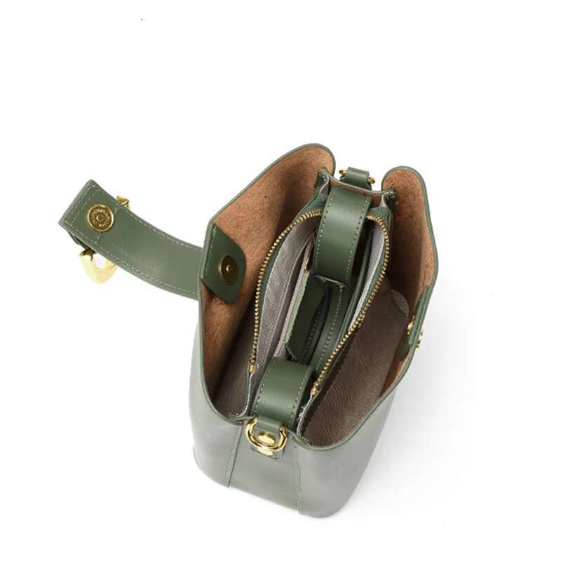 2023 New Fashion Women Bucket Bag High Quality Handbags Genuine Leather Shoulder Bags Cowskin Female Small Casual Totes Green