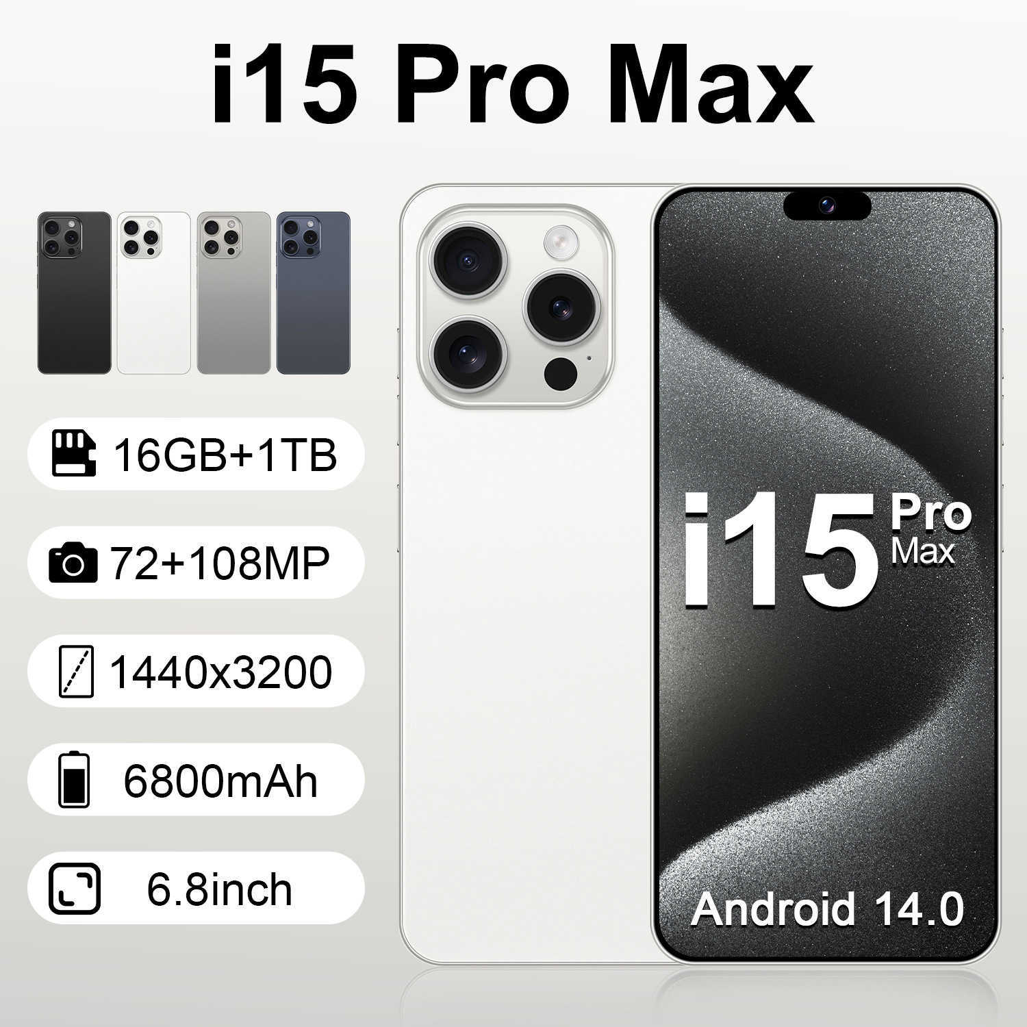 Smartphone Phones New i15 Pro Max smartphone 6.8-inch screen and 16GB Android 8.1 smartphone z250319