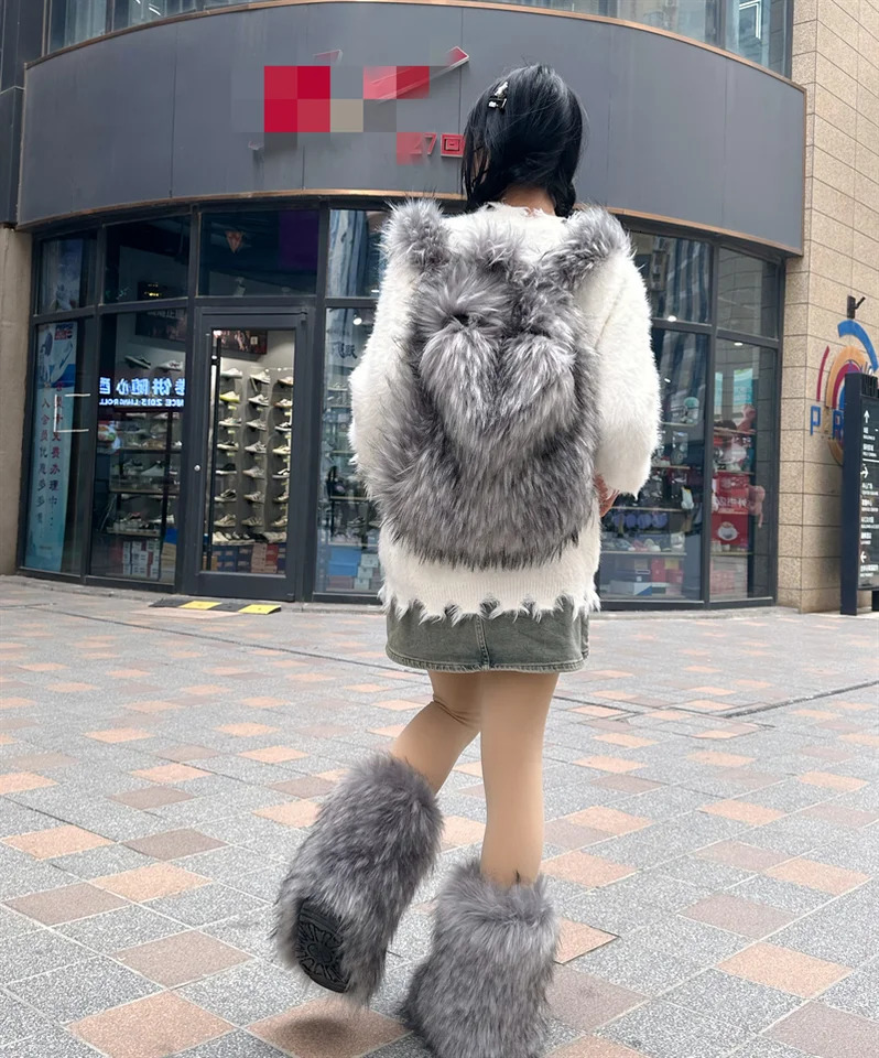 Faux Fur Backpacks for Women Kawaii Woolen Fabric School Bag Y2k Korean Travel Girls Fluffy Backpack Cute Plush Winter Schoolbag 250318
