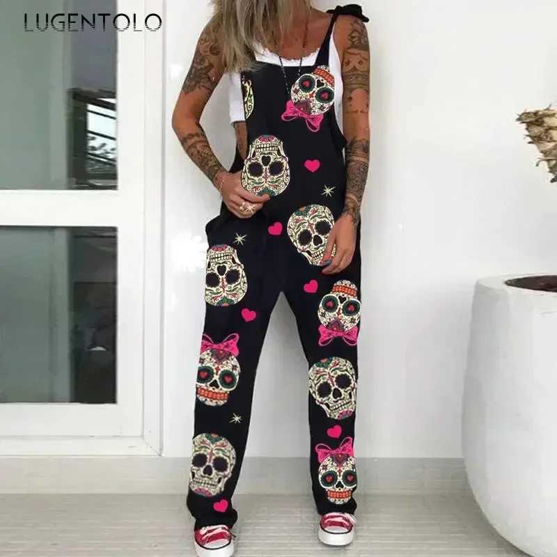 Skull print bib full set jumpsuit womens pendant casual spring/summer womens sleeveless new fashion plus 5XL lingerie X250318
