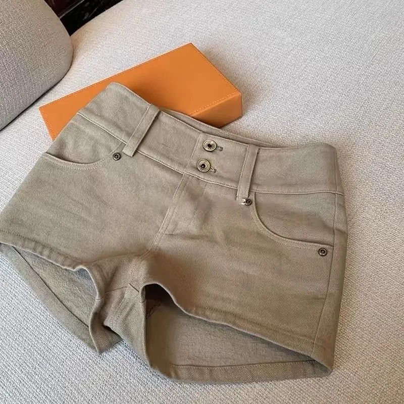 Khaki Women's Shorts American High Waisted Slim Fit Denim Shorts Sexy Hot Pants Summer New Lazy Straight Leg Casual Wide Leg Pants