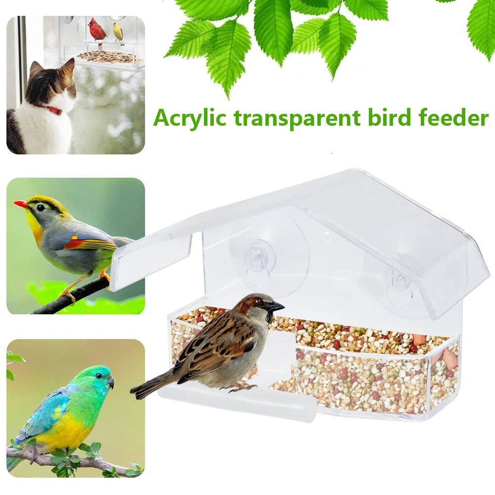 Hanging Wild Bird Feeder Clear Round Acrylic Feeding Station Outdoor Food Container Outside the window With Sucker for Cardinals 250318