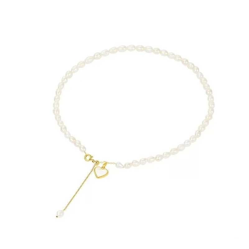Starmoon French White Strapless Heart Pendant Pearl Necklace Womens Temperature Small Neck Chain Retro Lightweight Sensory C W250318