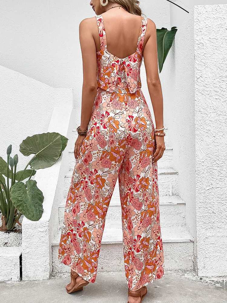 Summer womens printed jumpsuit sexy camisole beach jumpsuit womens jumpsuit X250318