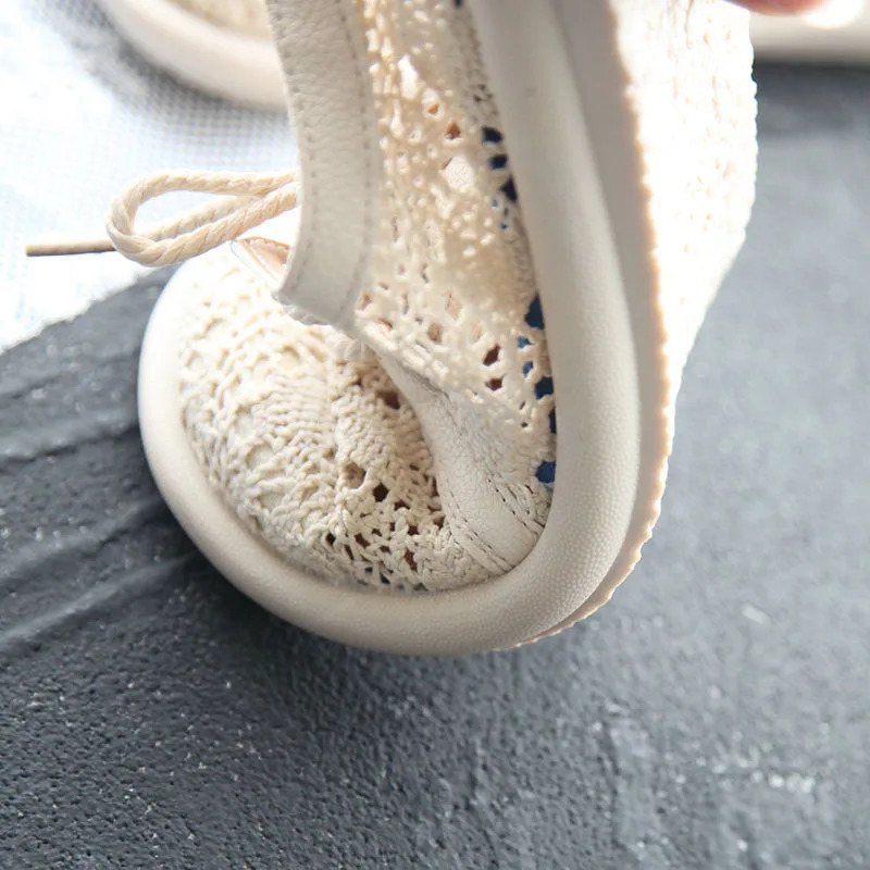 Careaymade-Artistic cotton linen lace mesh womens shoes Summer beach shoes Bohemian single shoes Womens small white shoes 250318