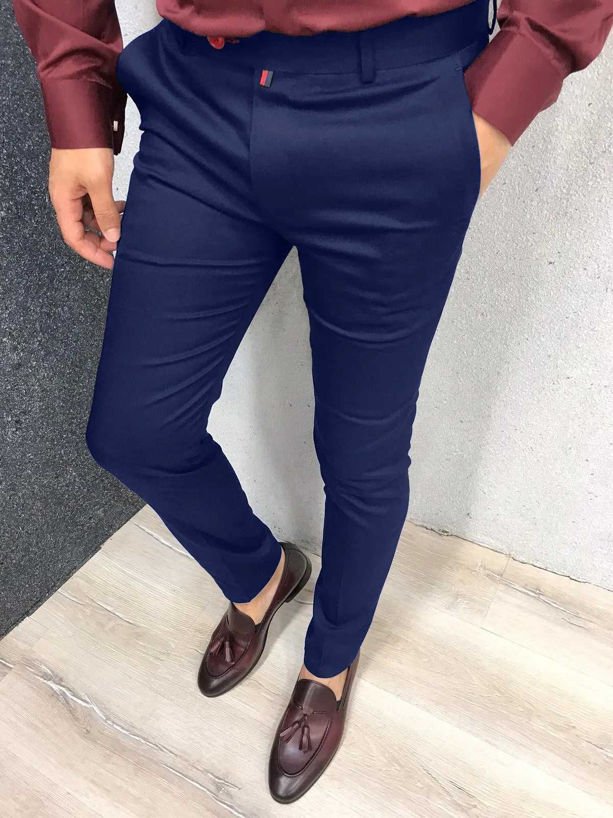 Mens fashionable casual pants daily business formal pants high waist slim fit European and American style solid color four-color Seaso W250318