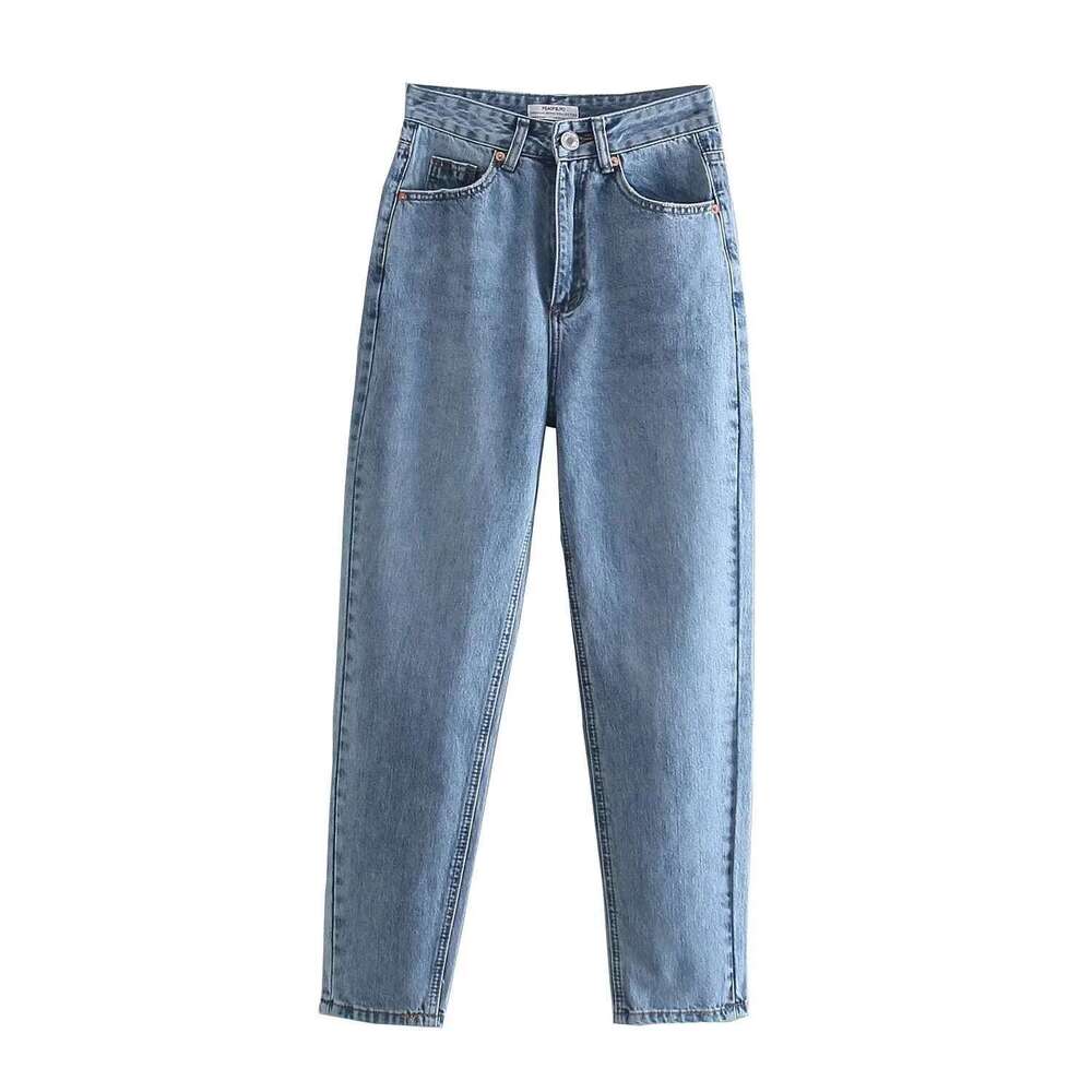 Maxdutti Woman Casual Basic Loose High Waist Harem England Style Fashion Solid Simple Retro Mom Jeans For Women
