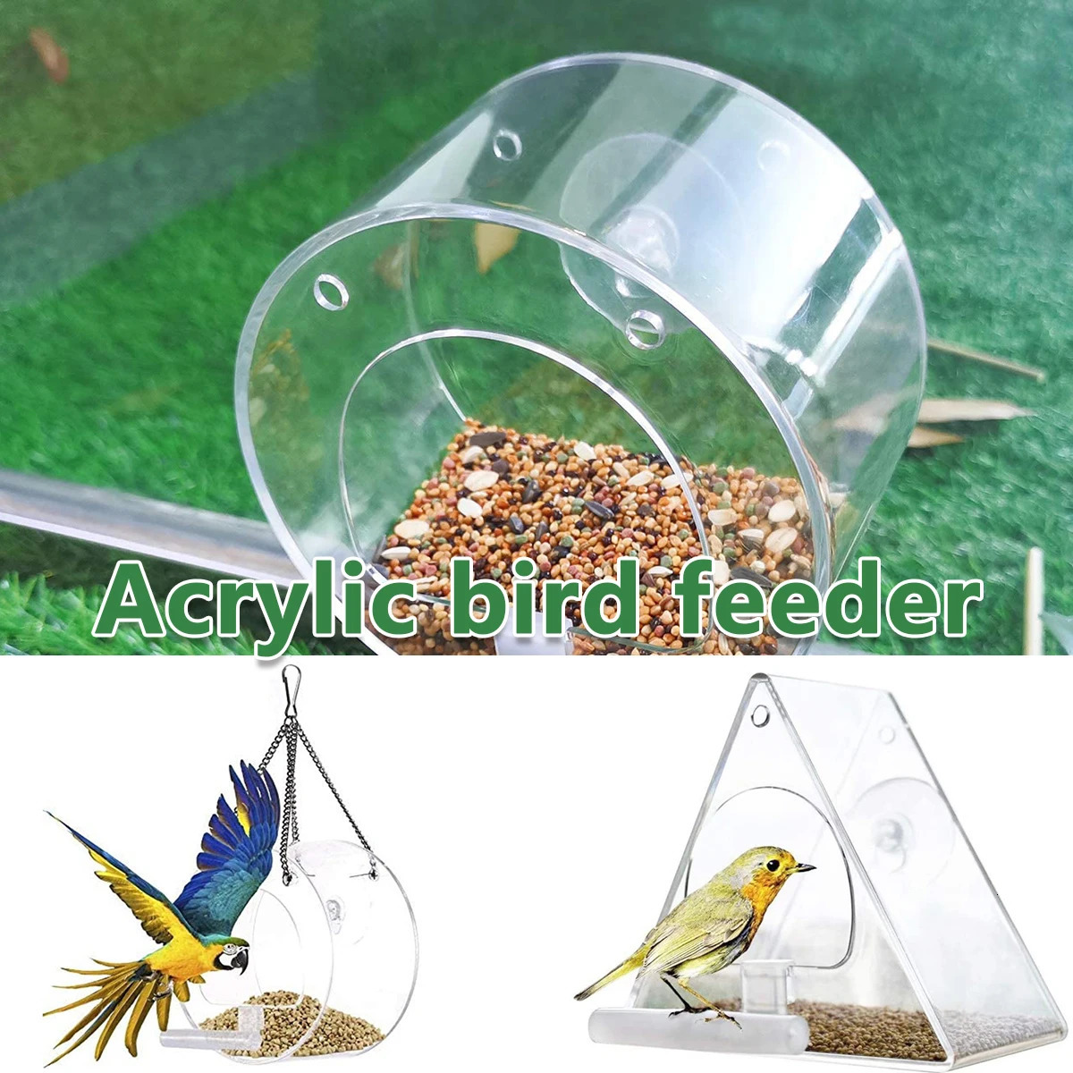 Hanging Wild Bird Feeder Clear Round Acrylic Feeding Station Outdoor Food Container Outside the window With Sucker for Cardinals 250318