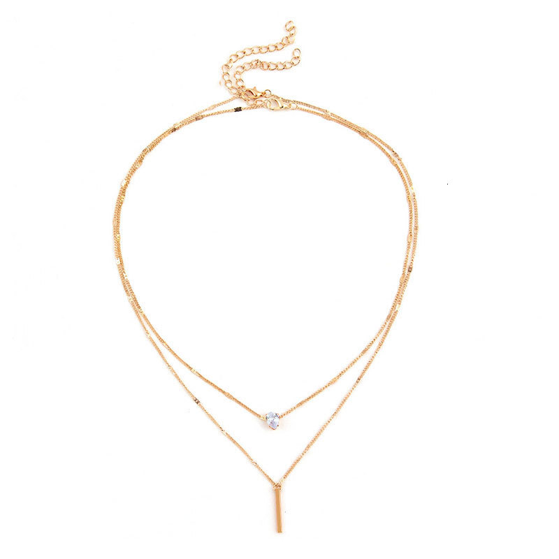 Rhinestone Water Drop Long Double Pendant Necklace Female Ins Wind Net Red Everything Choker Jewelry