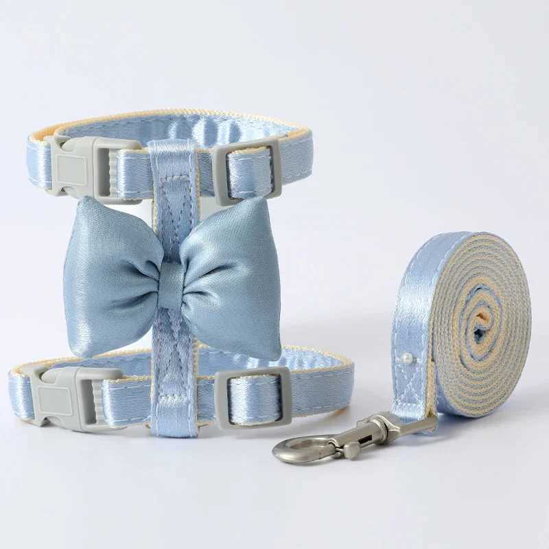 Princess Cat Strap Vest Shiny Satin Bow Knot Walking Puppy Strap and Belt Set Adjustable Durable Collar for TrainingT250318