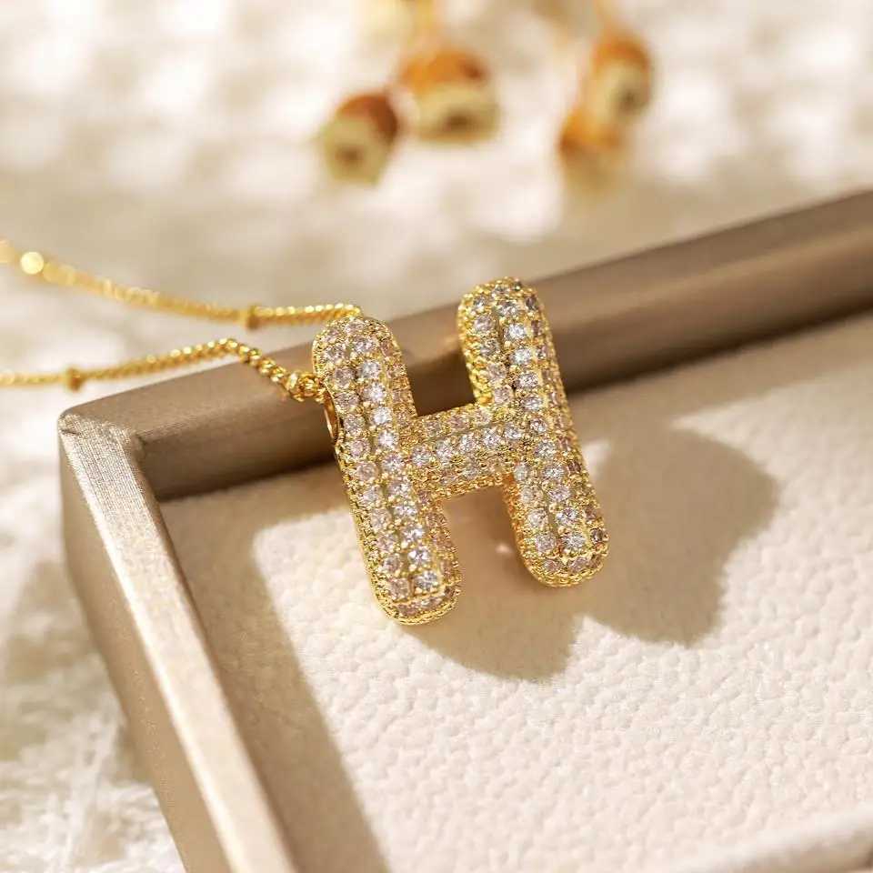 RAKOL Exquisite Copper Gold Plated Zircon Pendant American Minimalist Necklace Chain 26 A-Z Womens Balloon Letter Necklace W250318