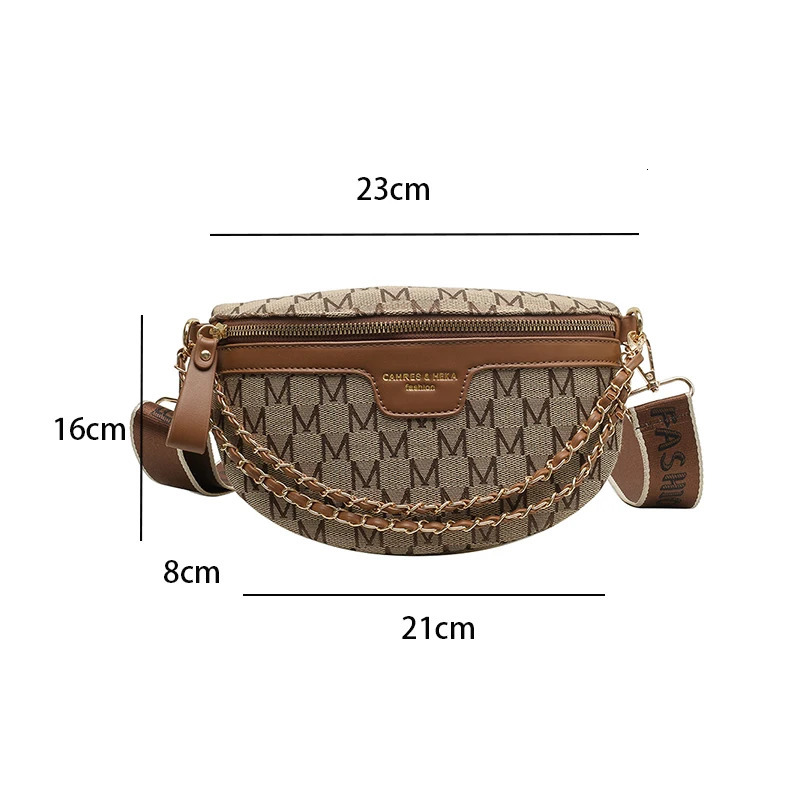 Fashion Letter Printed Fanny Packs for Women Chain Waist Pack Phone Purse Female Chest Bag Wide Shoulder Strap Crossbody Bag 250317
