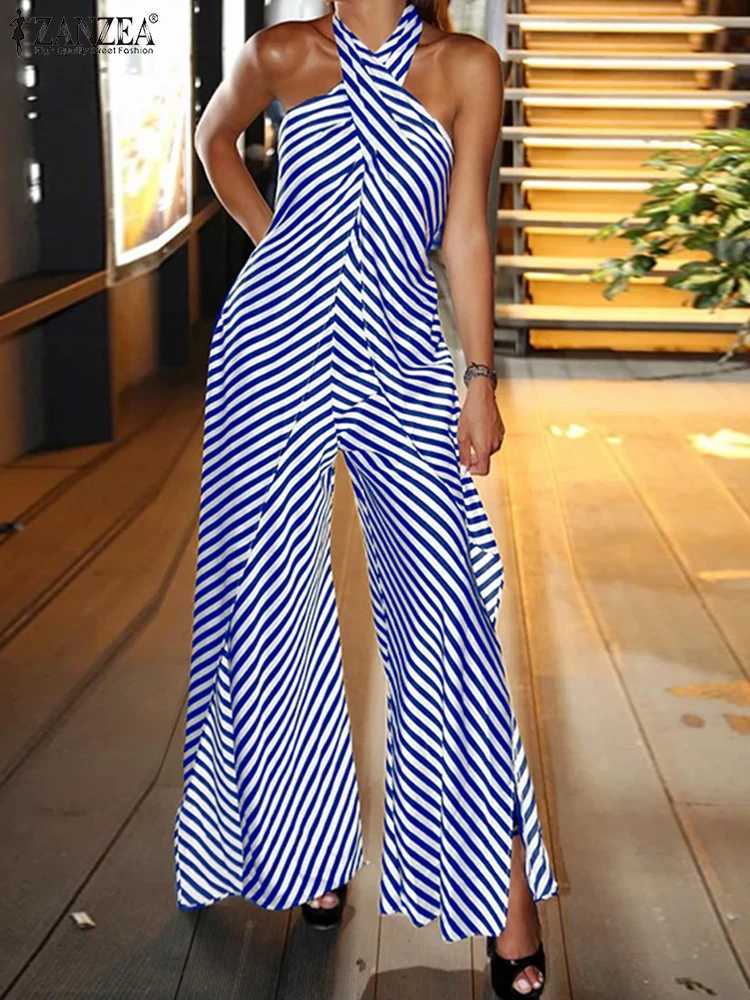ZANZEA sexy camisole jumpsuit club party striped print wide leg cover women sleeveless summer sportswear fashion 2025 Siam X2503181