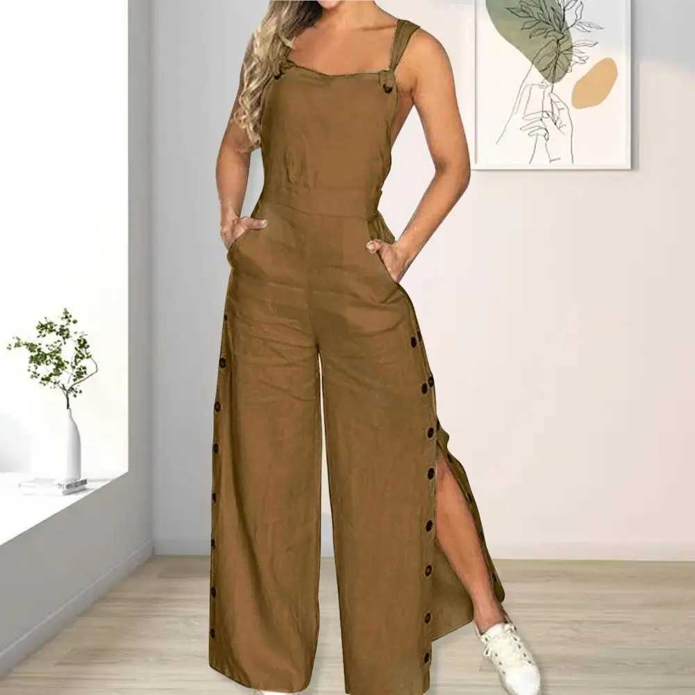 Womens straight leg jumpsuit comfortable jumpsuit fashionable womens jumpsuit with side pockets suitable for women in summer X250318
