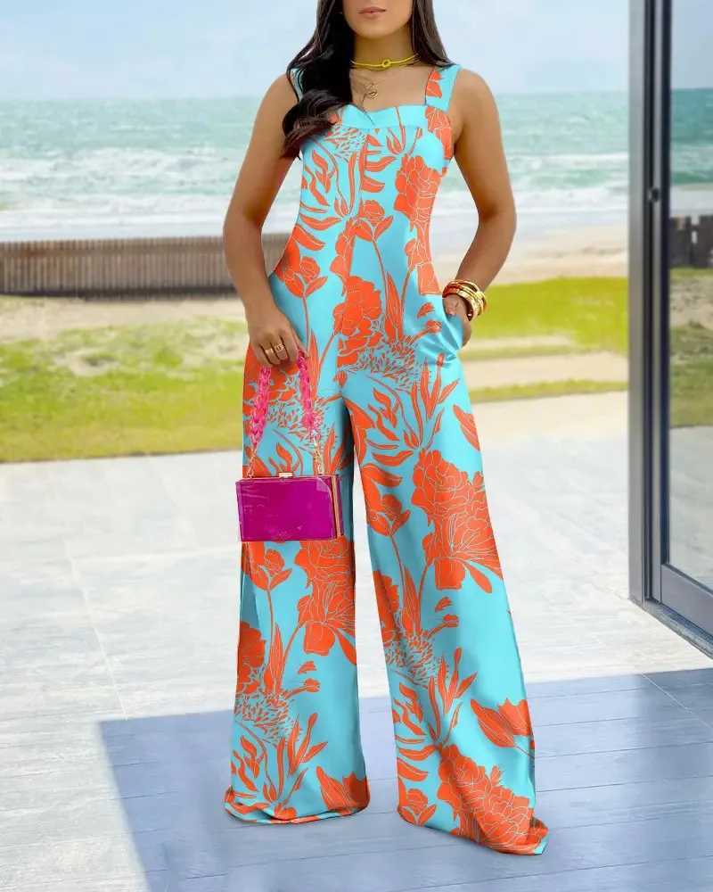 Womens sexy jumpsuit 2024 summer fashion print hollow temperature casual womens wide leg jumpsuit Mono De Verano Para Mujeres X2503181