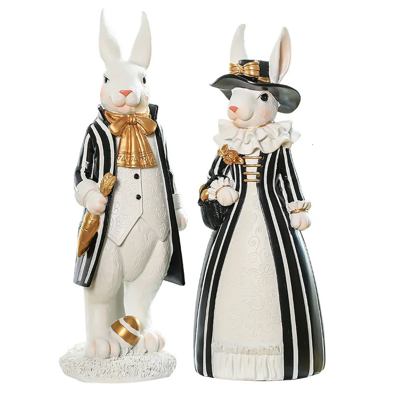 Pastoral rabbit family decoration bedroom living room porch home ornaments black gold Easter bunny resin crafts 250317