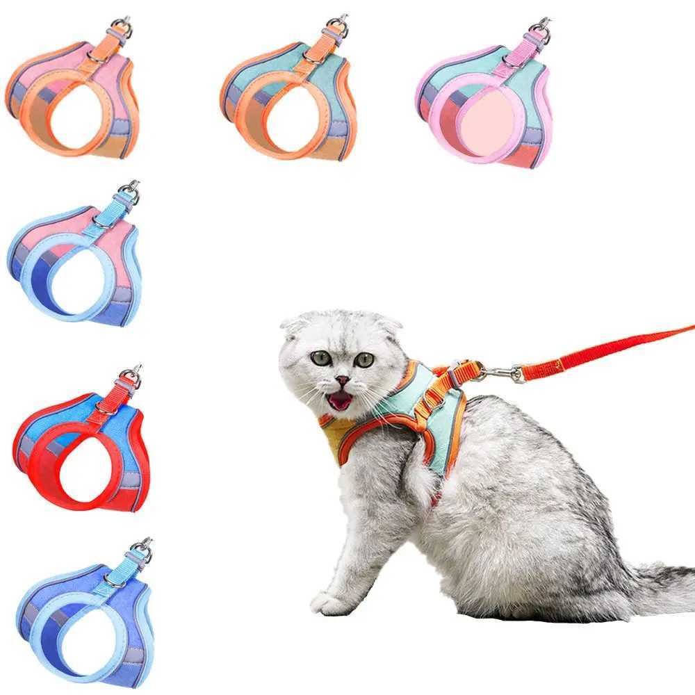 Cat belt and collar set leak proof small dog rabbit cat vest pet harness with bell reflective strapT250318