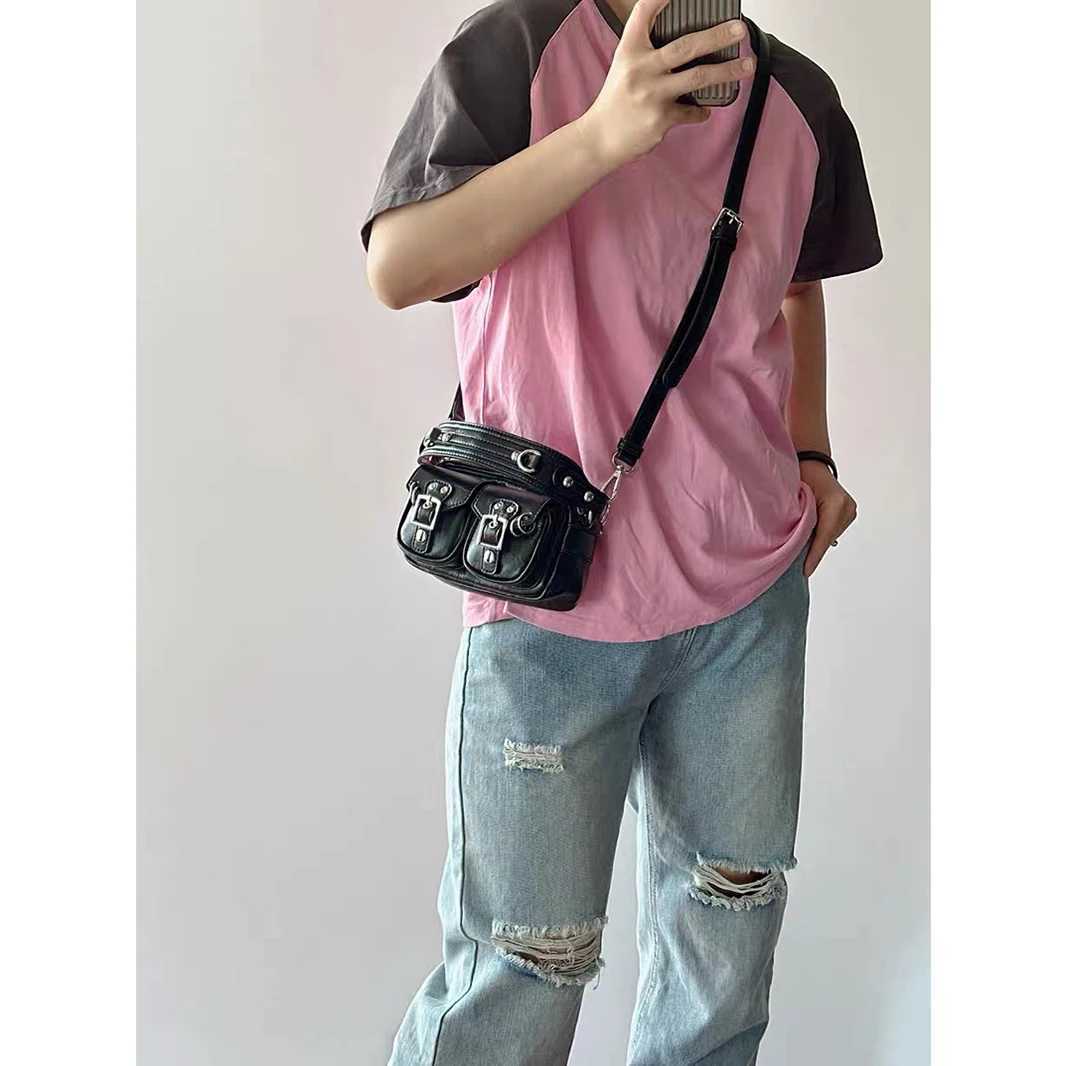 Fi Mini Wen handbag punk motorcycle style E girl cross body shoe bag personalized street PU Bolso MUJI Y250318