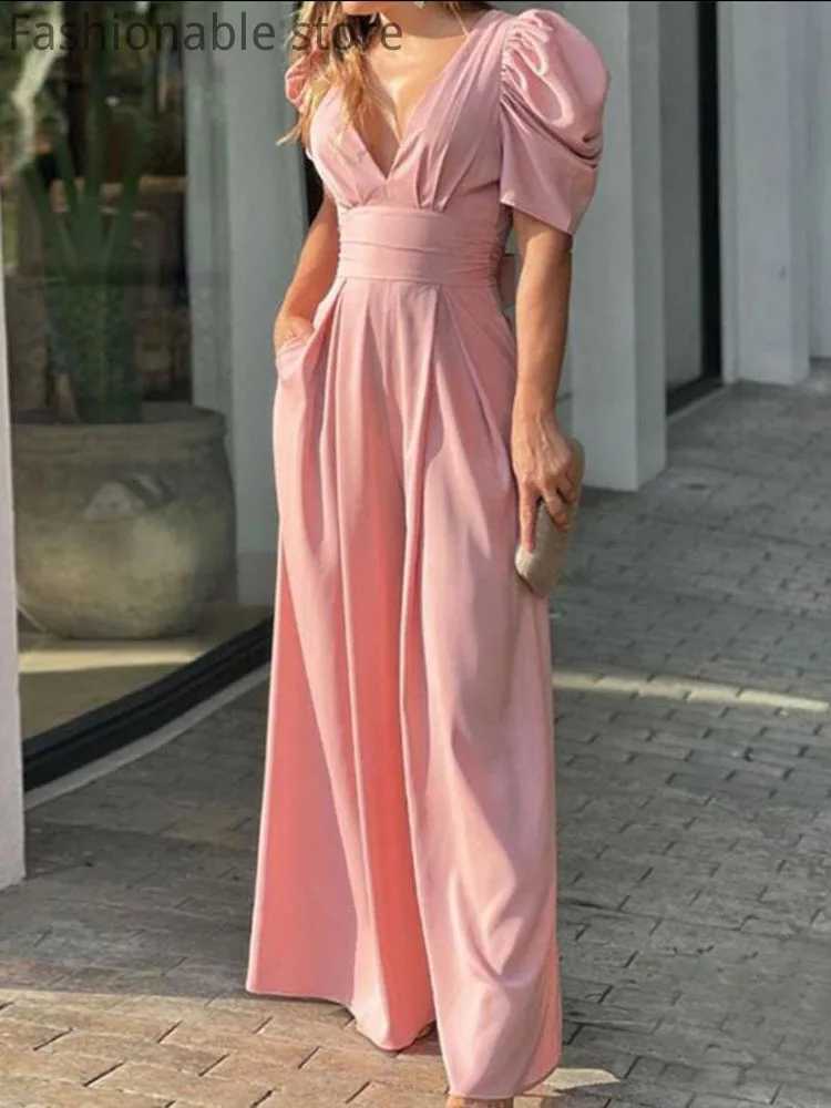 Womens Elegant Solid Color High Waist Wide Leg Jumpsuit X250318