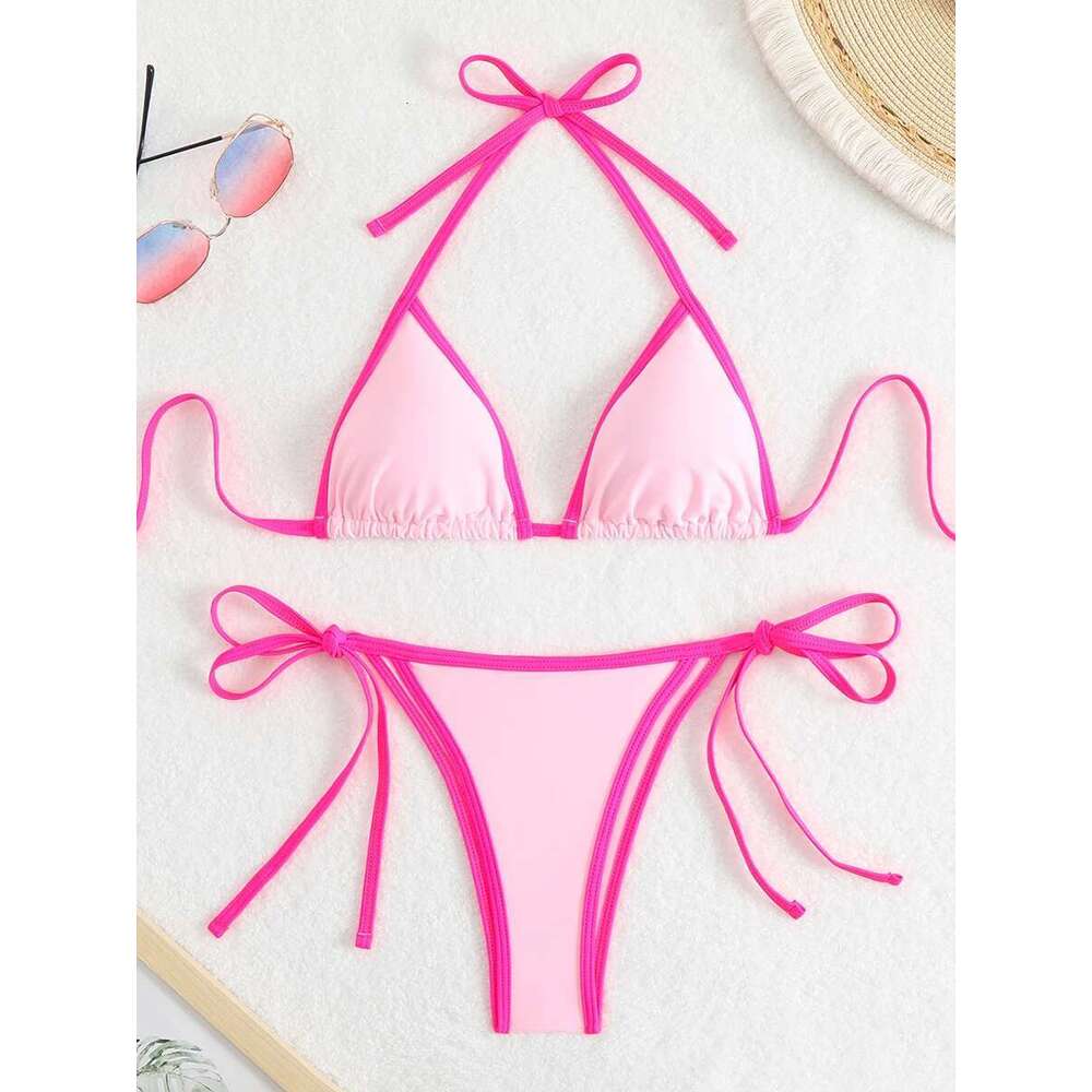 Sexy Brazilian swimsuit, triangle, camisole collar, thong, women, bather, beachwear, 2025