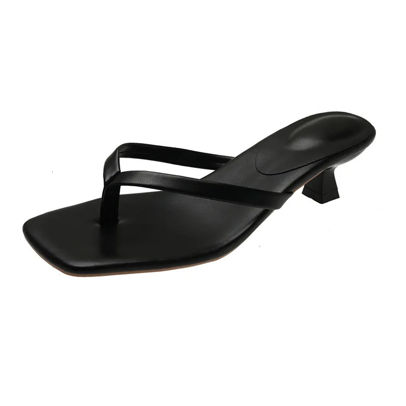 2025 Selling High Quality Solid Color Square Toe Summer Ladies Slippers Low Heel Comfortable Womens Shoes Thick Heel 250317