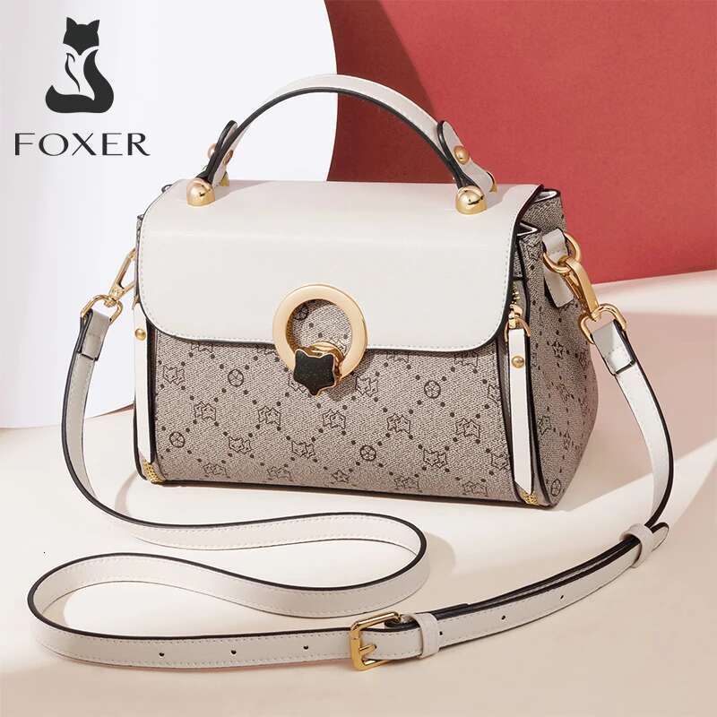 FOXER PVC Leather Shoulder Crossbody Bags Vintage Signature Mini Totes Retro Fashion Female Handbags Casual Travel Women's Bag
