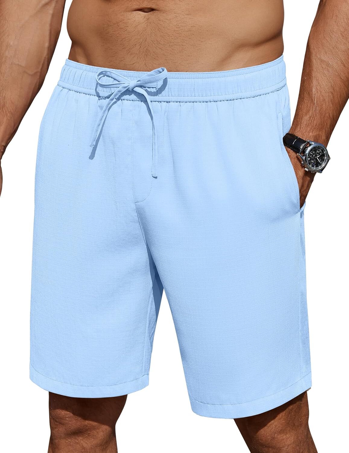 Men's Casual Shorts Elastic Waist Drawstring Lightweight Summer Beach Shorts with Pockets Fashionable solid color