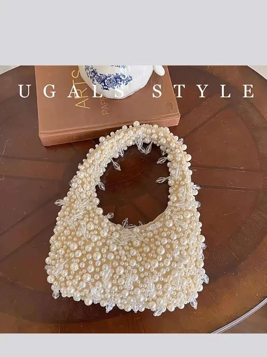 High Quality Pearl Beaded Handmade Women Handbag Fashion Evening Wedding Party Clutch Purse Beads Beading Woven Shoulder Bag