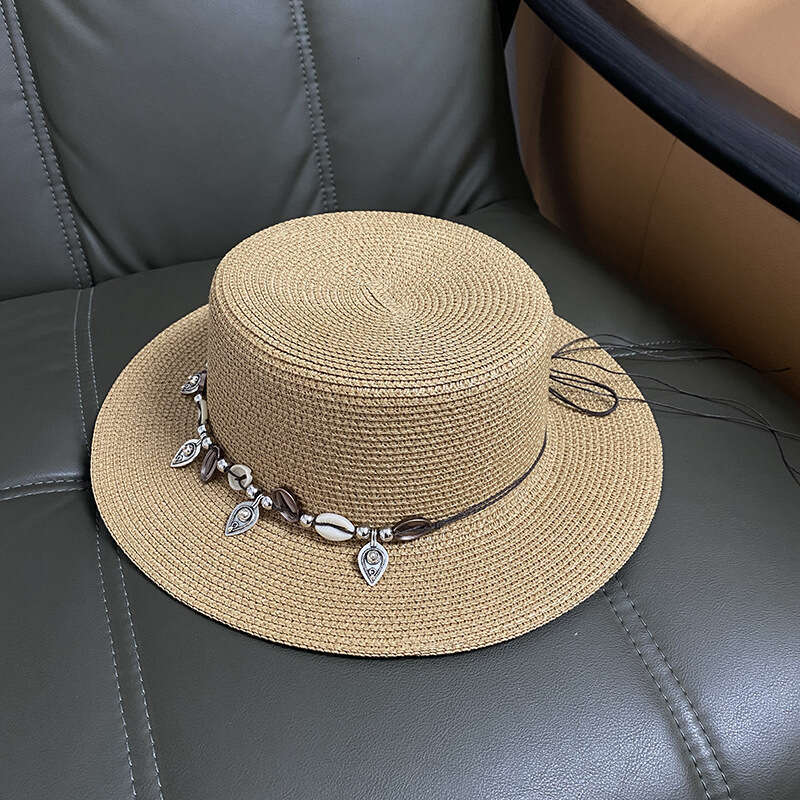 Summer for women 2024 new flat top straw outdoor beach ethnic style versatile sun hat